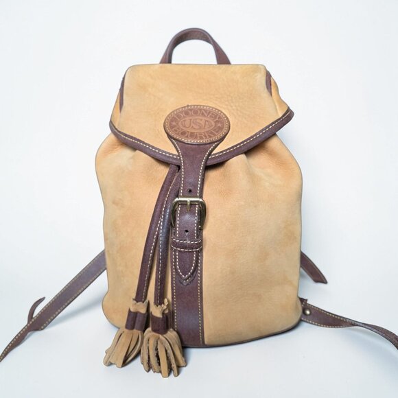 Vintage Dooney & Bourke Nubuc Suede Backpack USA Tassel AWL Tan Leather - Picture 3 of 16
